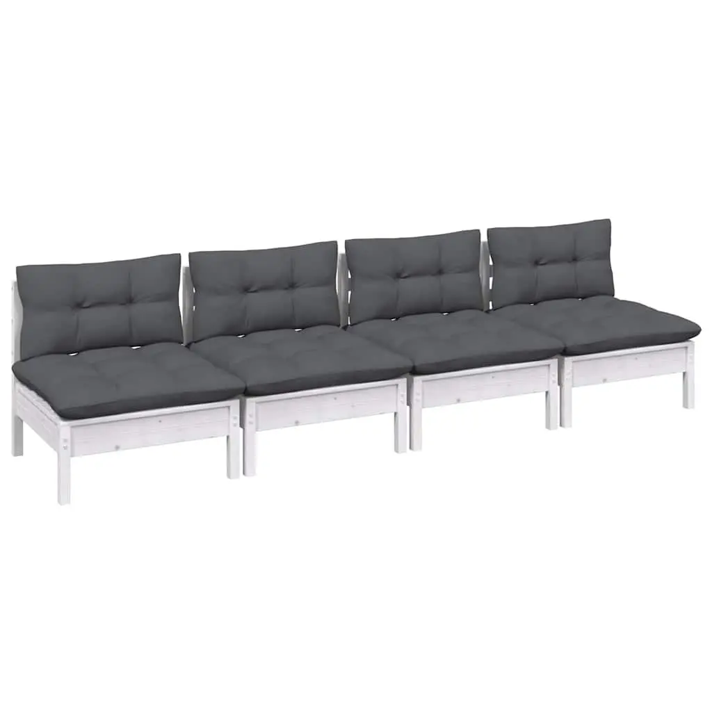 4-Seater Garden Sofa Outdoor Lounge Pinewood Modular Seating White with Cushions