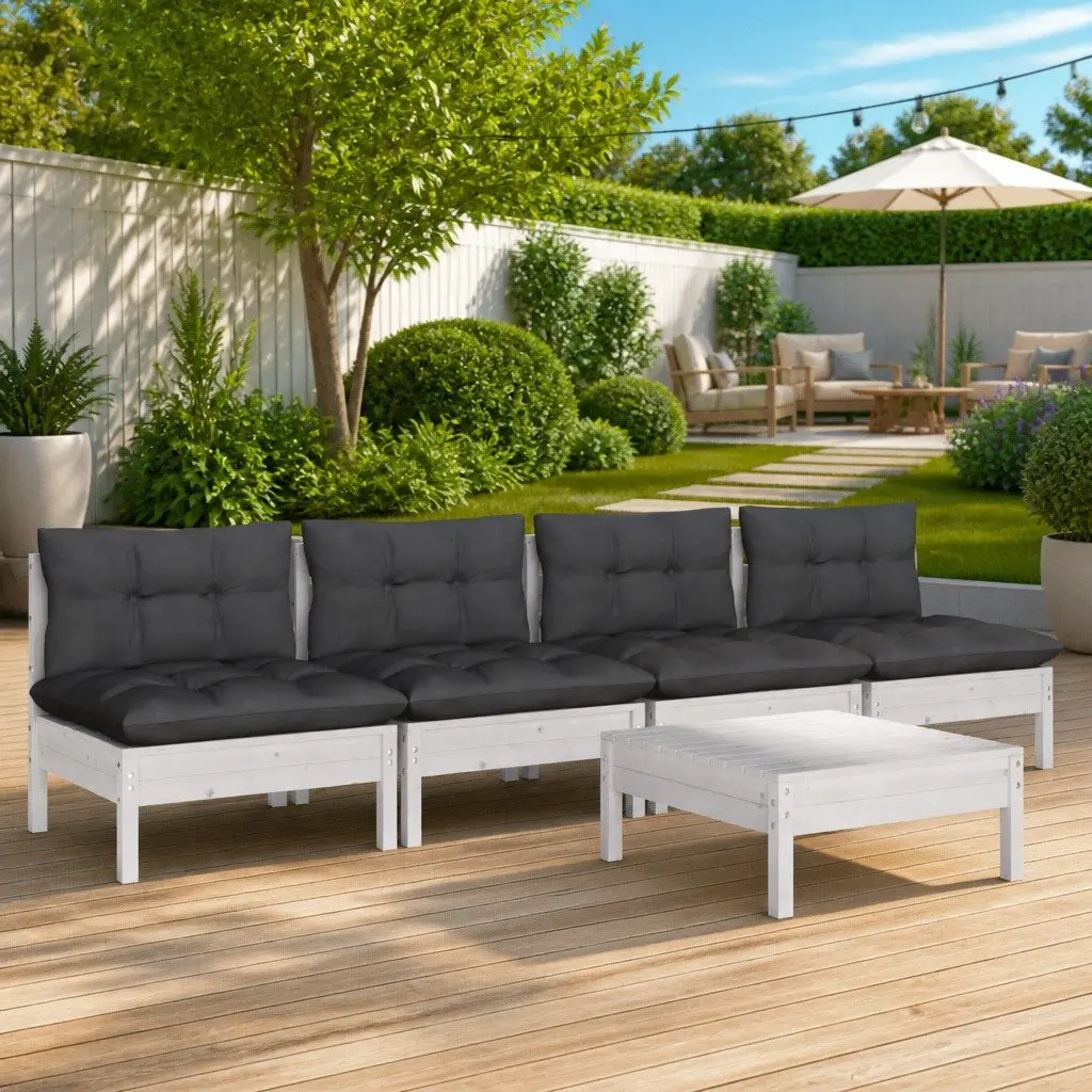 Garden Lounge Set Outdoor Furniture 5 Piece Pinewood Patio Sofa with Cushions White