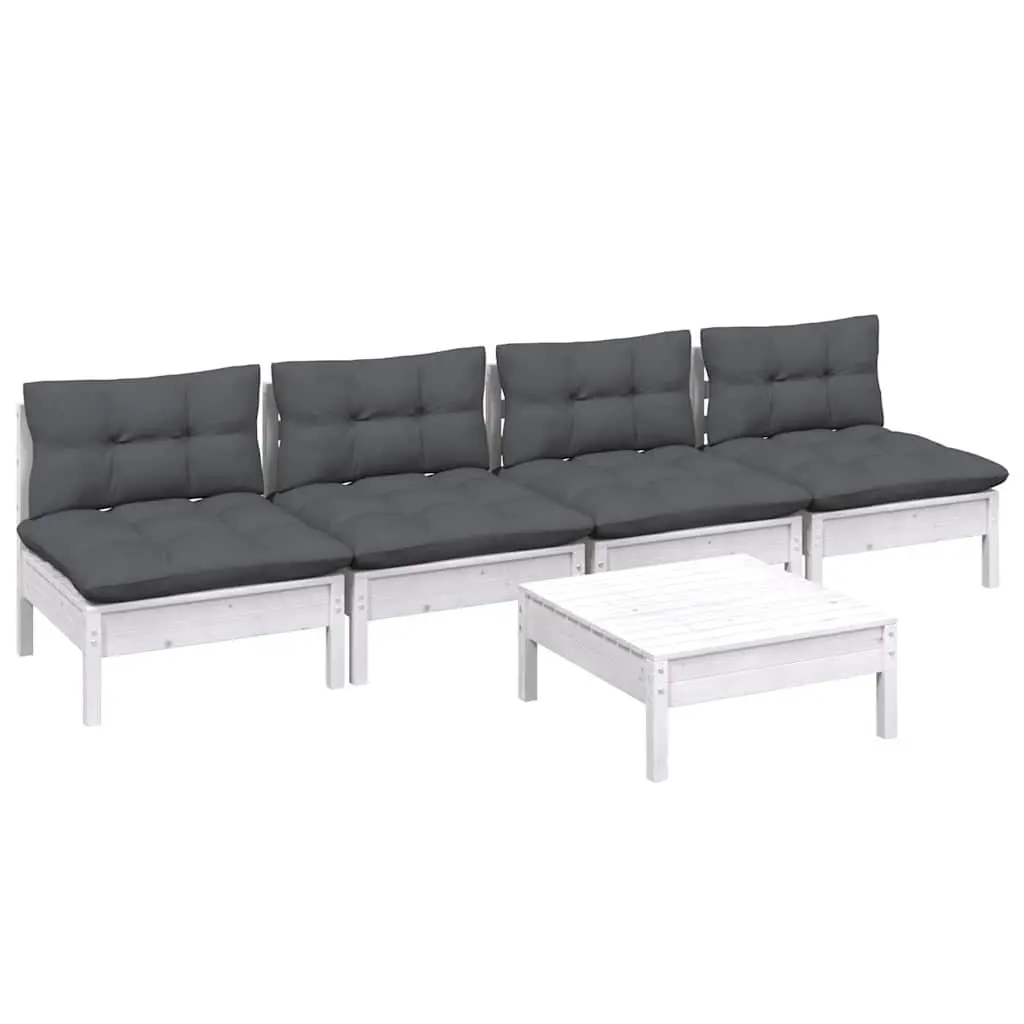 Garden Lounge Set Outdoor Furniture 5 Piece Pinewood Patio Sofa with Cushions White