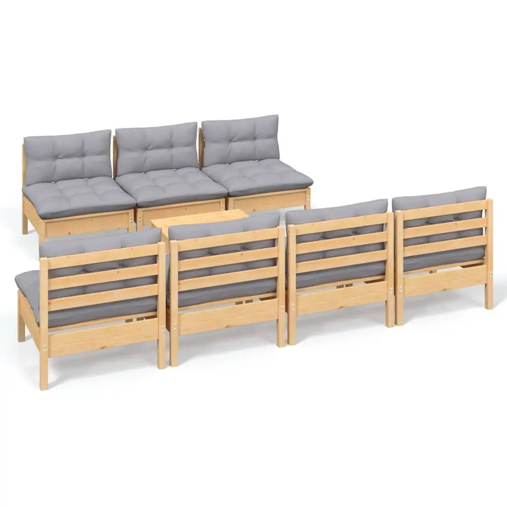 Garden Lounge Set 8 Piece Outdoor Patio Furniture Grey Cushions Pinewood