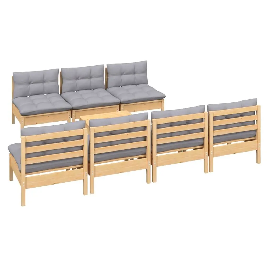 Garden Lounge Set 8 Piece Outdoor Patio Furniture Grey Cushions Pinewood