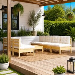Comfortable 8-Piece Outdoor Lounge Set in Pinewood