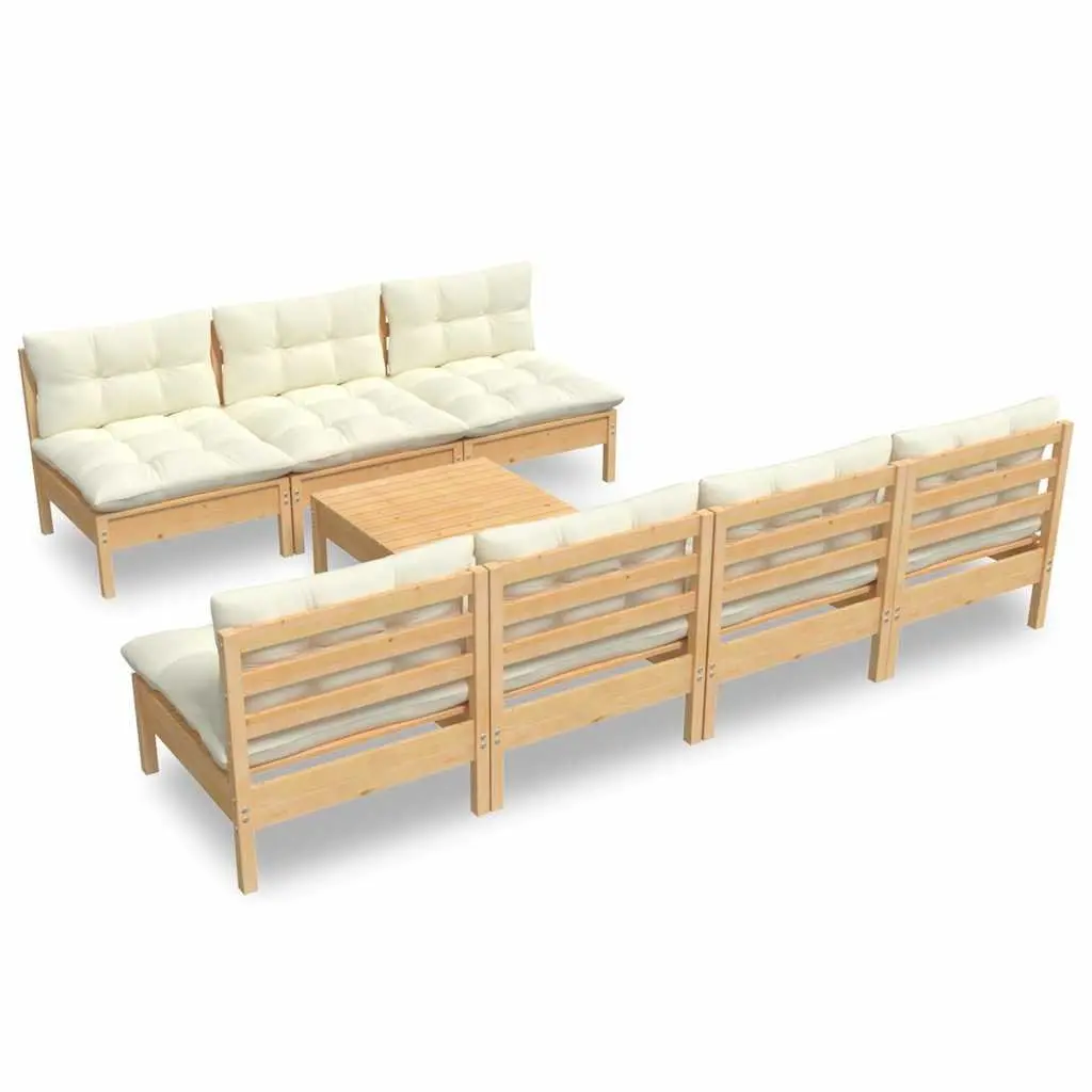 Garden Lounge Set 8 Piece Outdoor Patio Furniture Modular Pinewood Cream