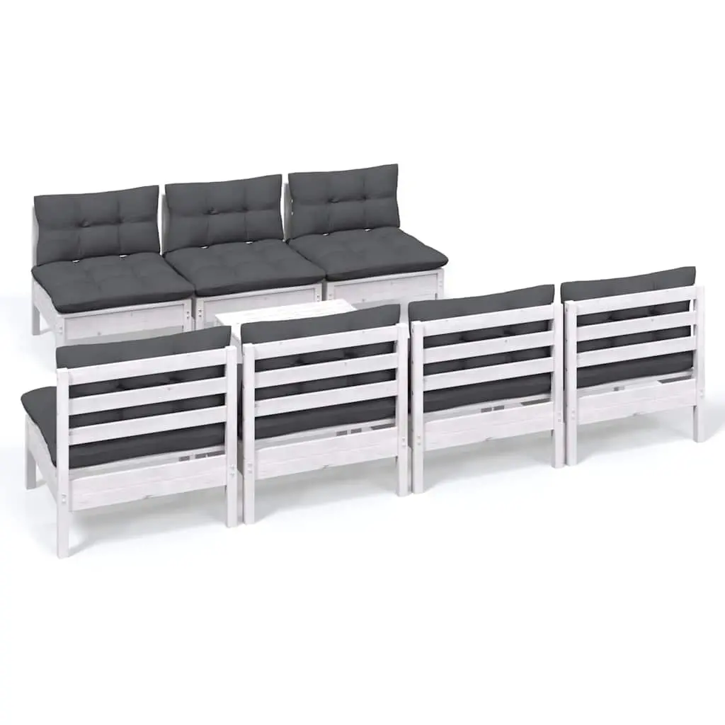 Garden Lounge Set Outdoor Patio Furniture 8 Piece Modular Solid Pinewood White Anthracite Cushions