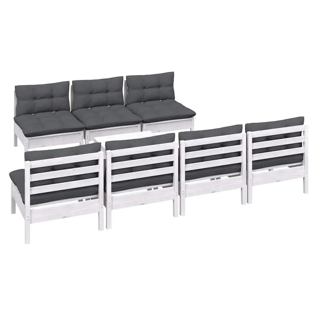 Garden Lounge Set Outdoor Patio Furniture 8 Piece Modular Solid Pinewood White Anthracite Cushions