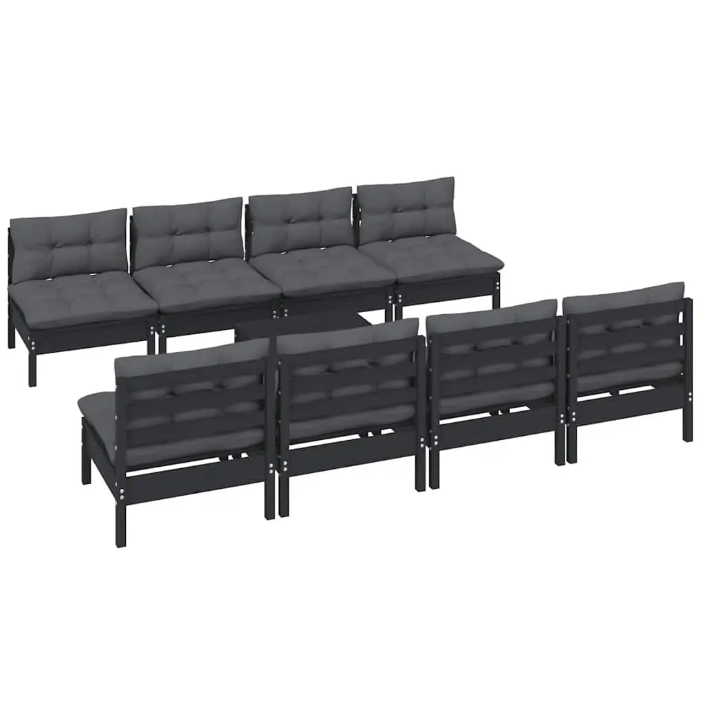 Garden Lounge Set 9 Piece Outdoor Furniture Cushions Solid Pinewood Black