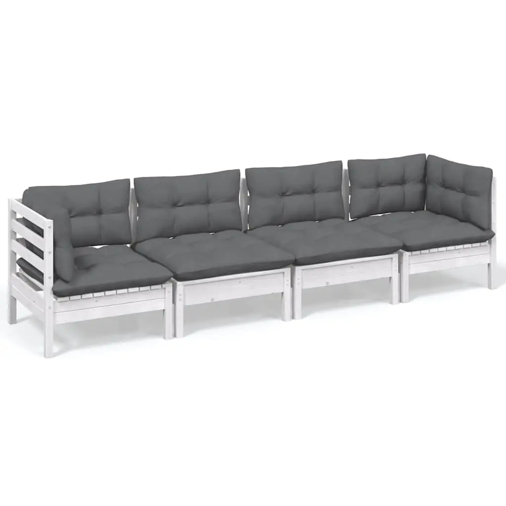 Garden Lounge Set 4 Piece Outdoor Patio Furniture White with Cushions Modular