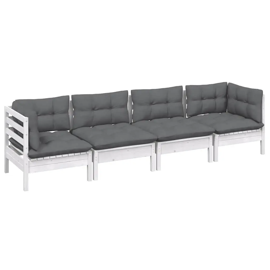 Garden Lounge Set 4 Piece Outdoor Patio Furniture White with Cushions Modular