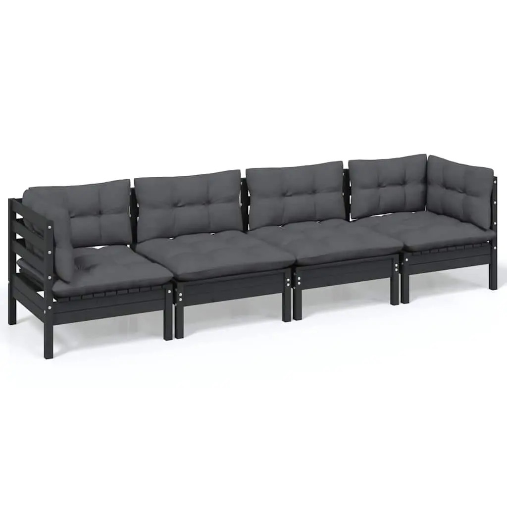 Garden Lounge Set Outdoor Patio Furniture 4 Piece Solid Pinewood Black