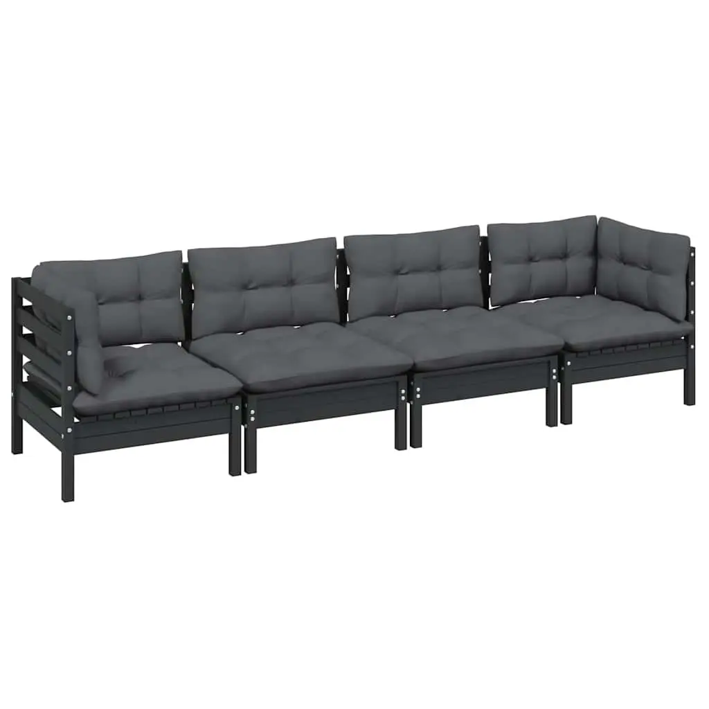 Garden Lounge Set Outdoor Patio Furniture 4 Piece Solid Pinewood Black