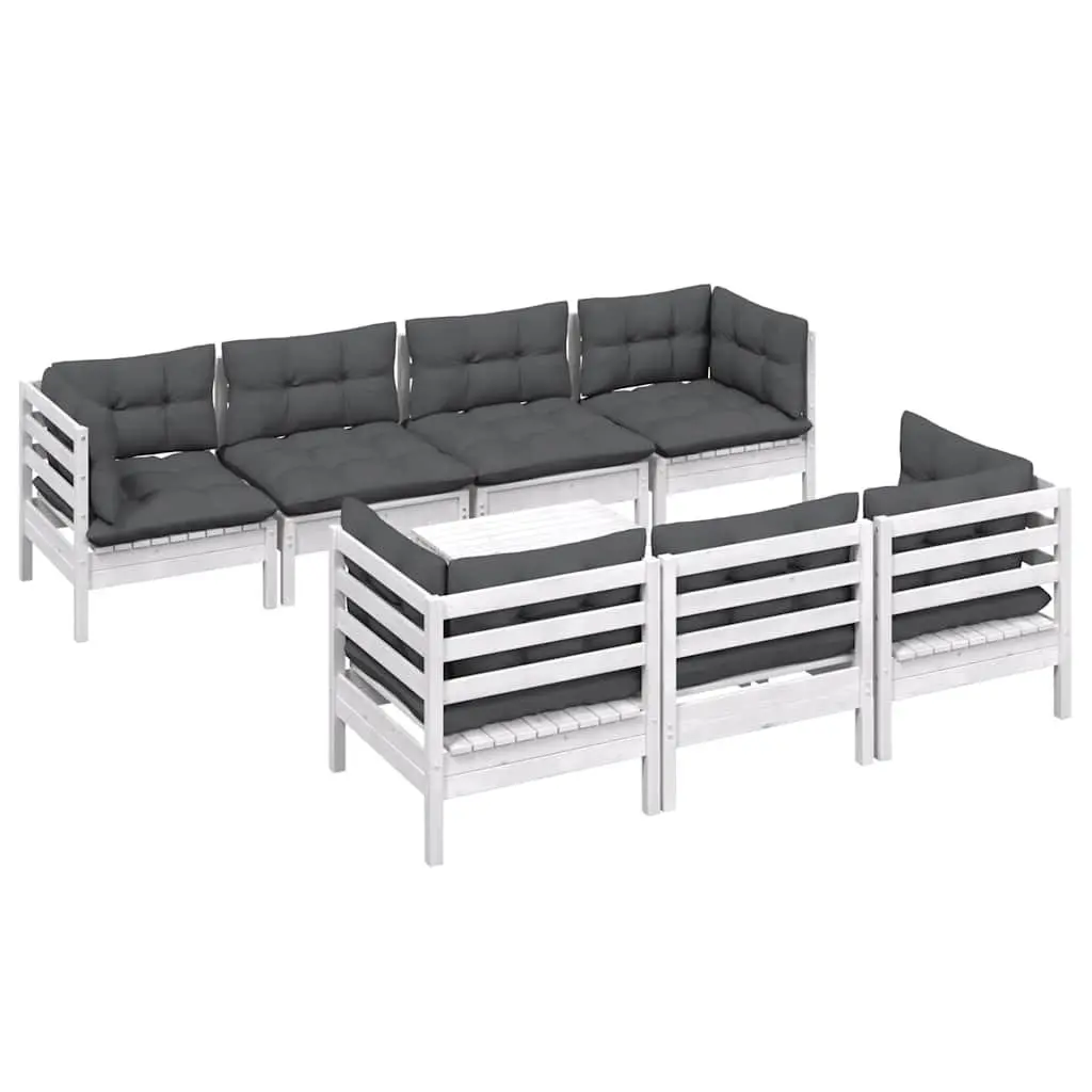 8 Piece Modular Garden Lounge Set Outdoor Patio Furniture with Cushions White