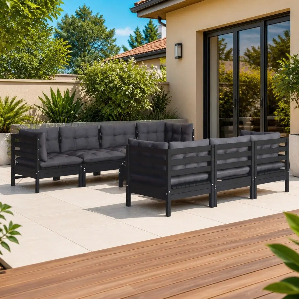 Garden Lounge Set Outdoor Patio Furniture 8 Piece Solid Pinewood Black