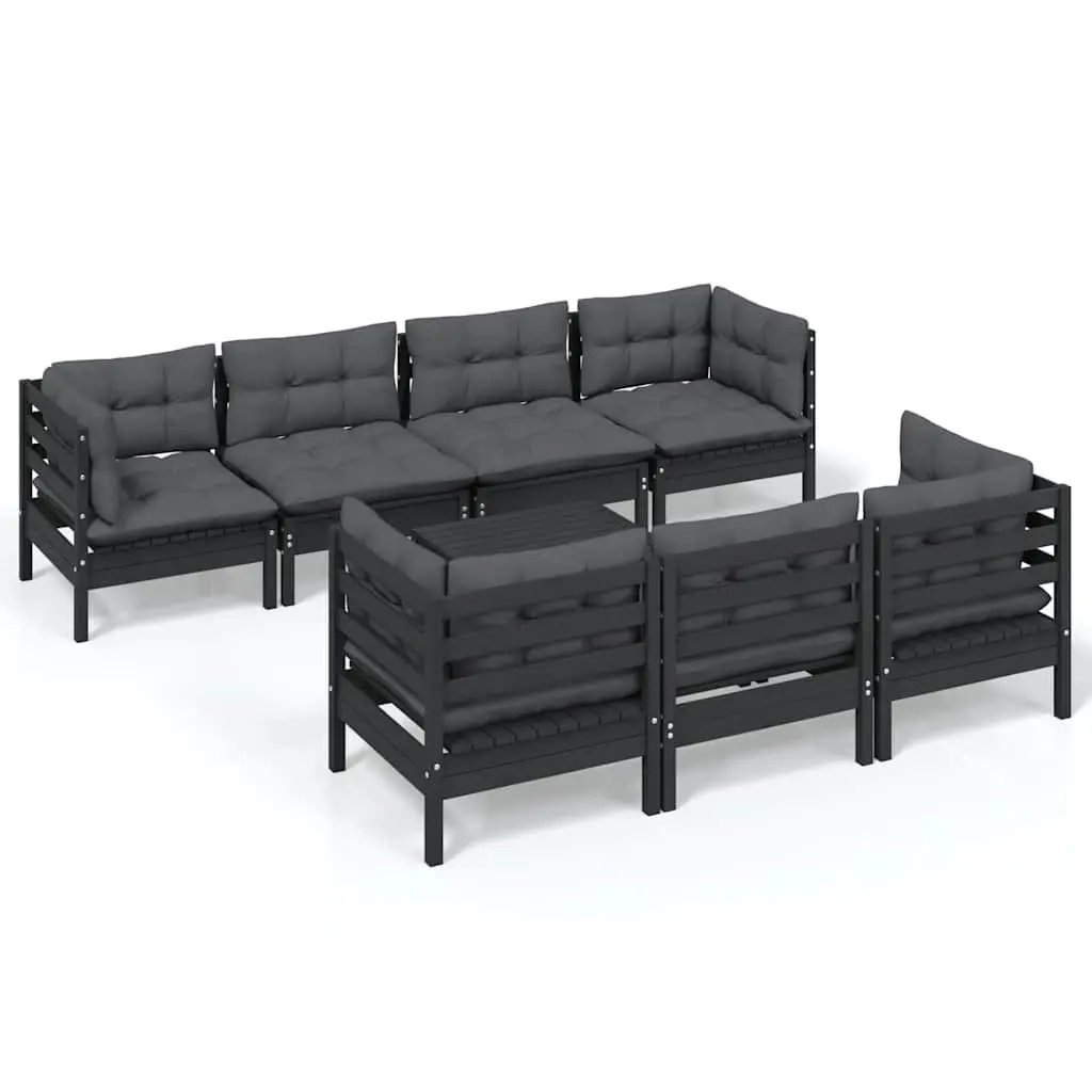 Garden Lounge Set Outdoor Patio Furniture 8 Piece Solid Pinewood Black