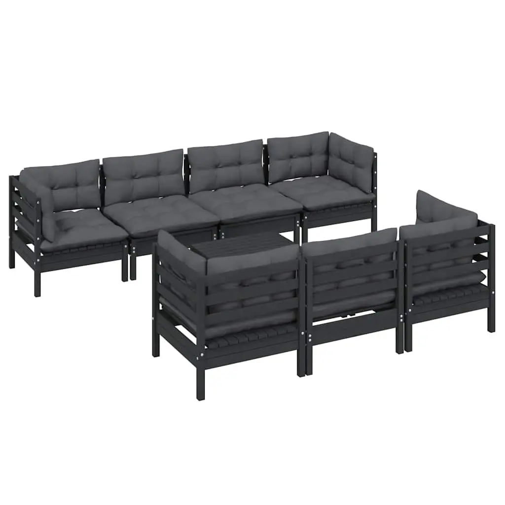Garden Lounge Set Outdoor Patio Furniture 8 Piece Solid Pinewood Black