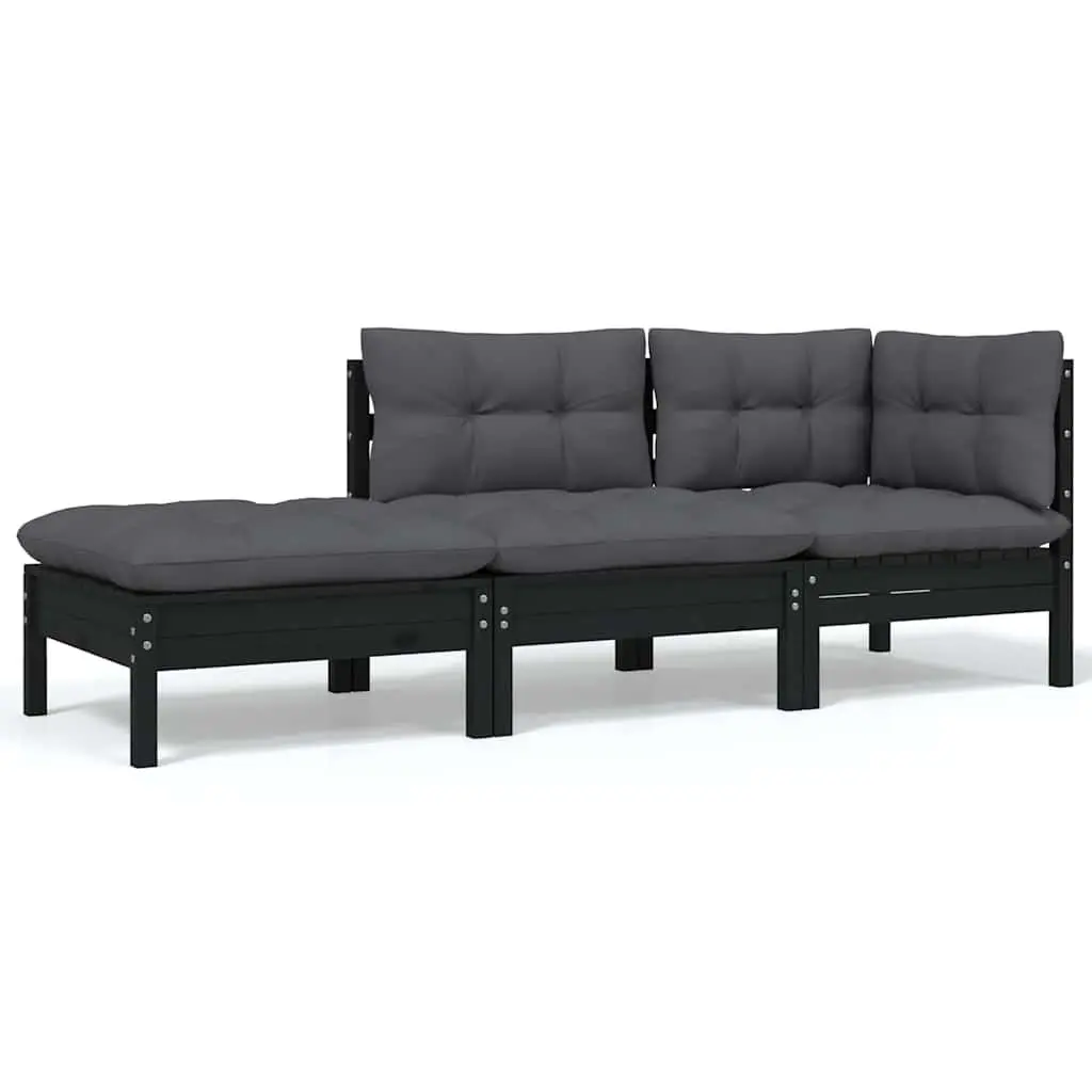 Garden Lounge Set Outdoor Patio Furniture 8 Piece Solid Pinewood Black
