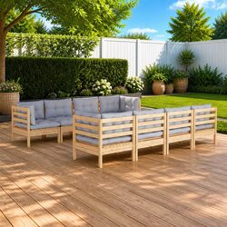 Comfortable 9 Piece Garden Lounge Set with Sturdy Wood