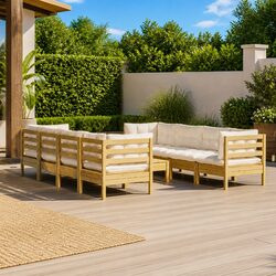 Value-Packed 9 Piece Garden Lounge Set with Cream Cushions