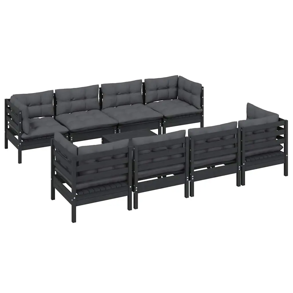 Garden Lounge Set 9 Piece Outdoor Patio Furniture Cushions Solid Wood Black