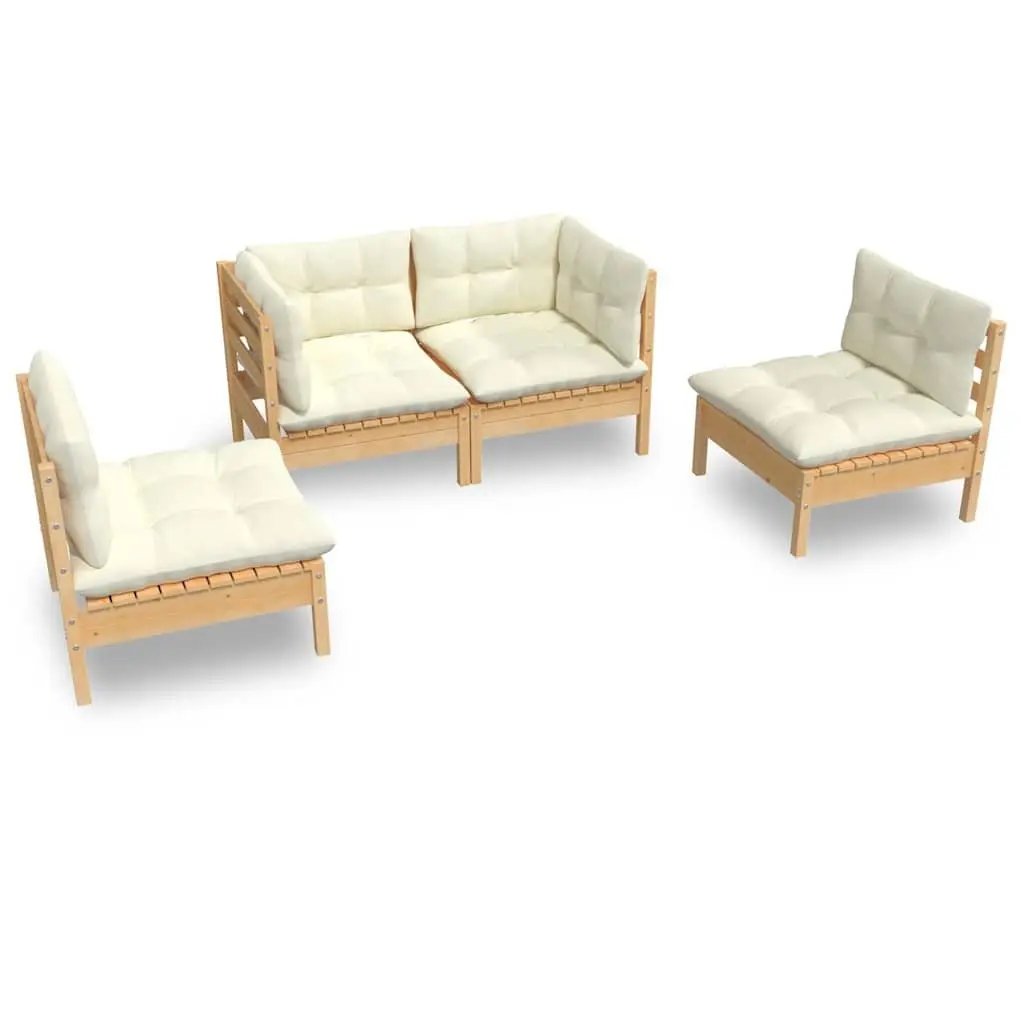 Garden Lounge Set Outdoor Patio Furniture 4 Piece Pinewood Cream Cushions