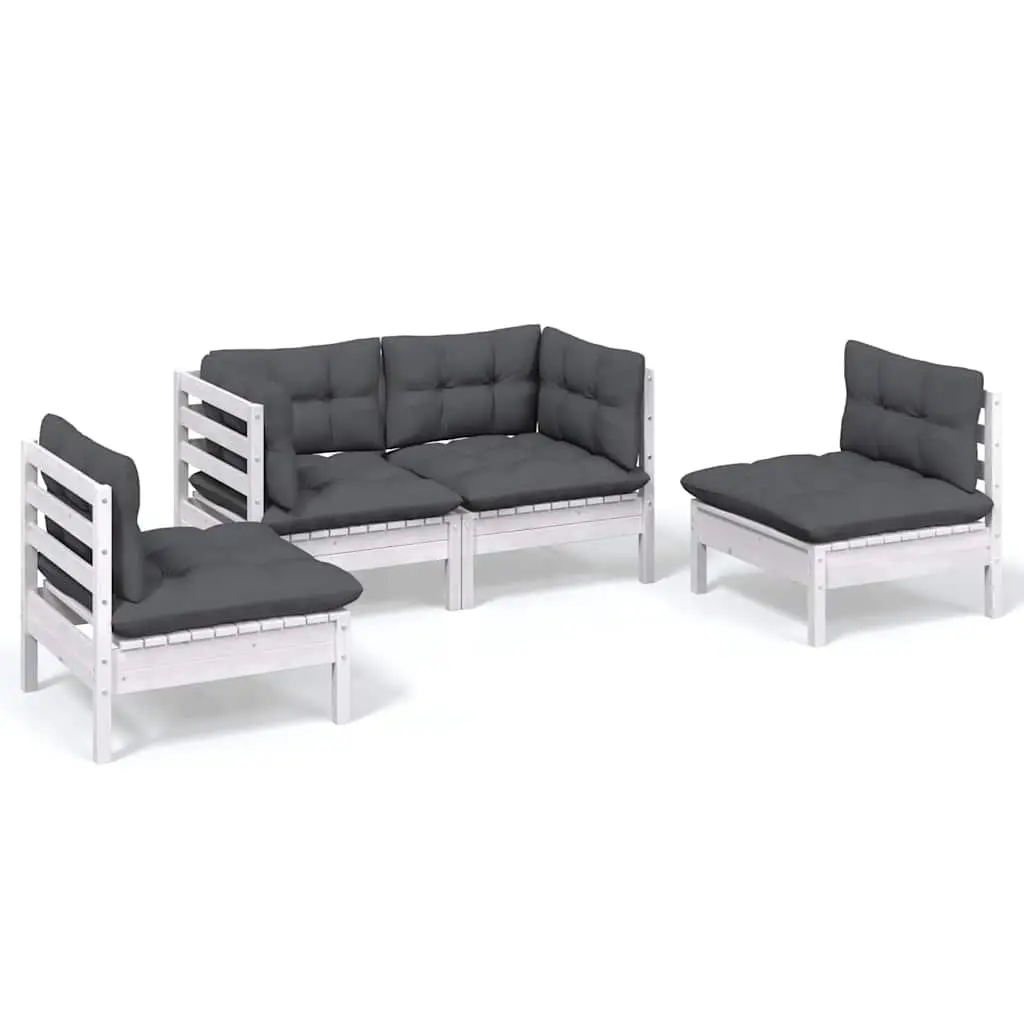 4 Piece Garden Lounge Set Cushions Solid Pinewood Patio Furniture White
