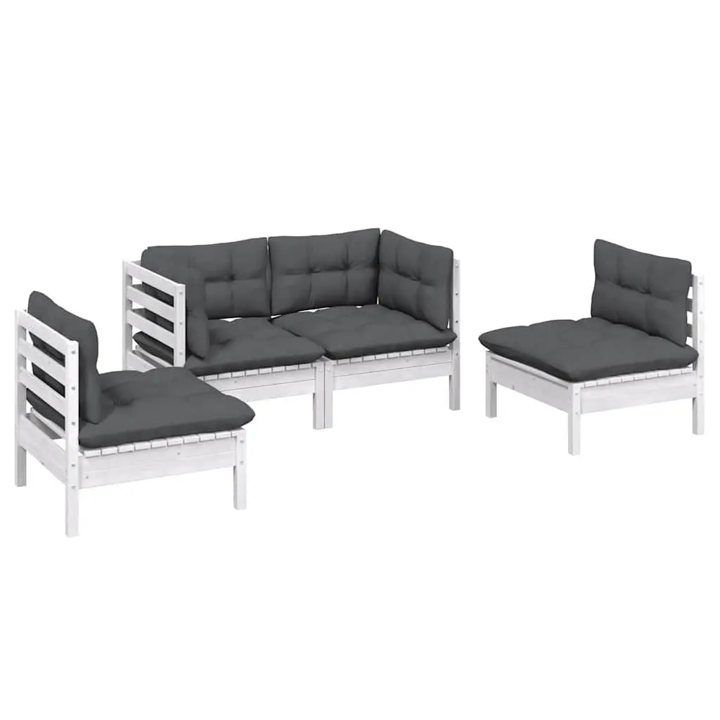 4 Piece Garden Lounge Set Cushions Solid Pinewood Patio Furniture White