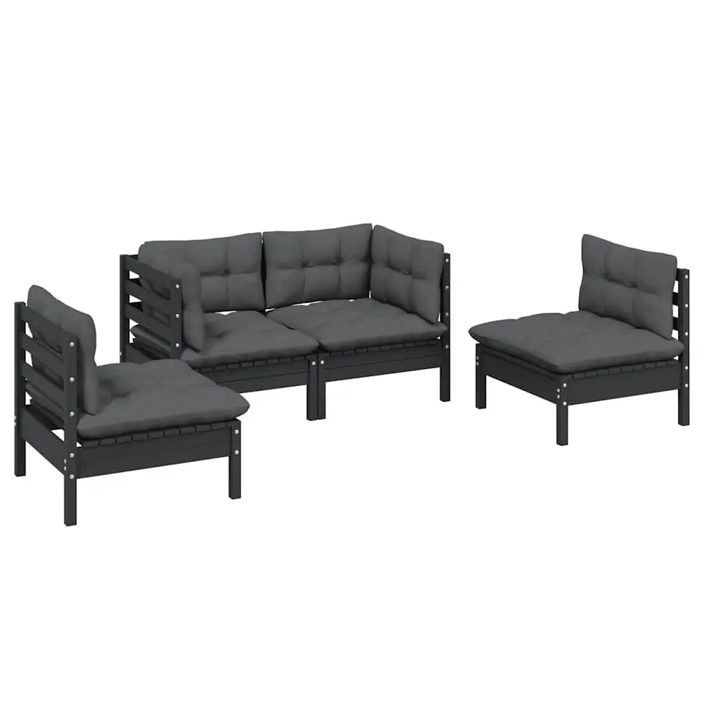 Garden Lounge Set Outdoor Furniture 4 Piece Black