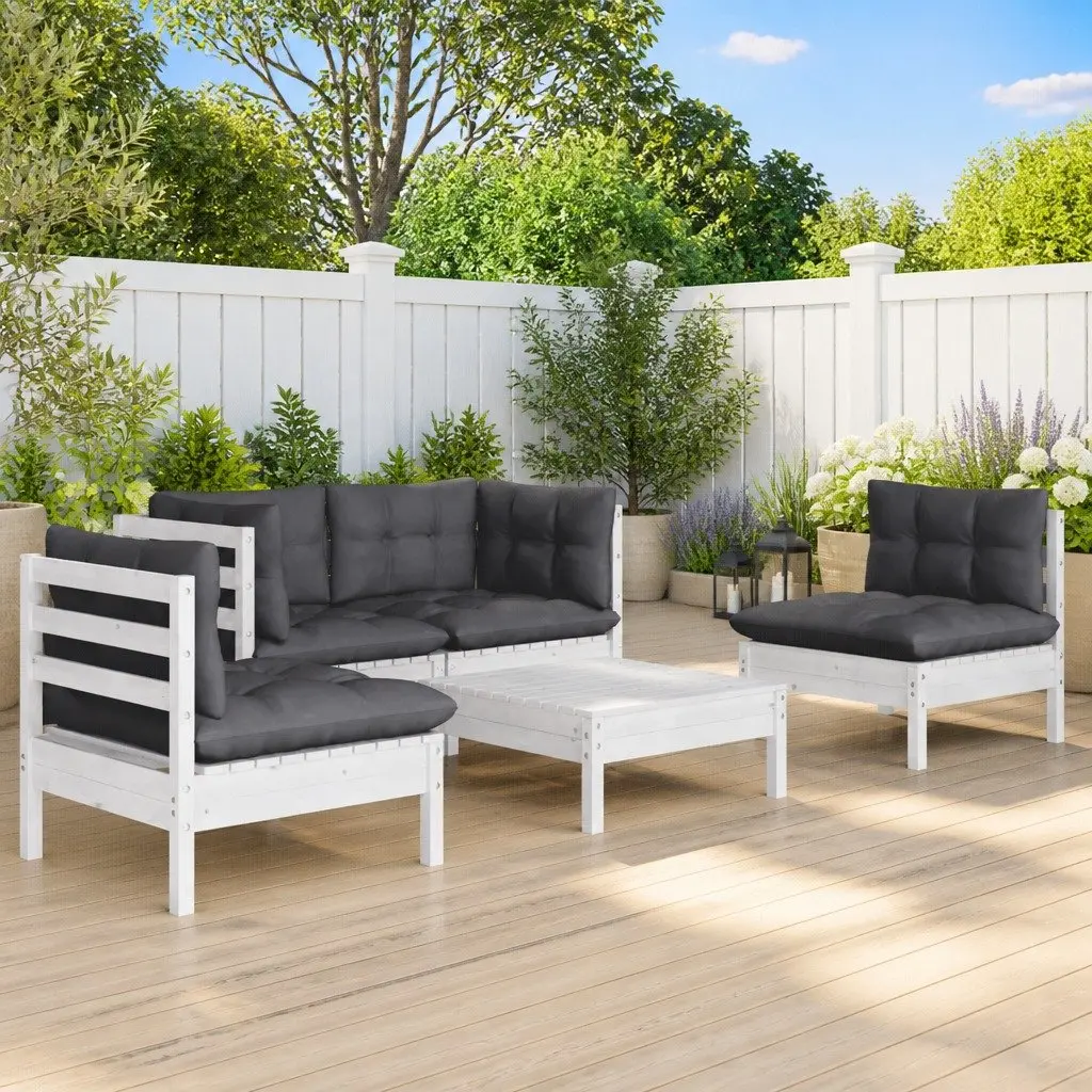 Garden Lounge Set 5 Piece Outdoor Furniture Cushions Solid Pinewood White
