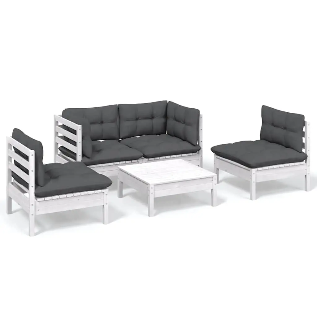 Garden Lounge Set 5 Piece Outdoor Furniture Cushions Solid Pinewood White