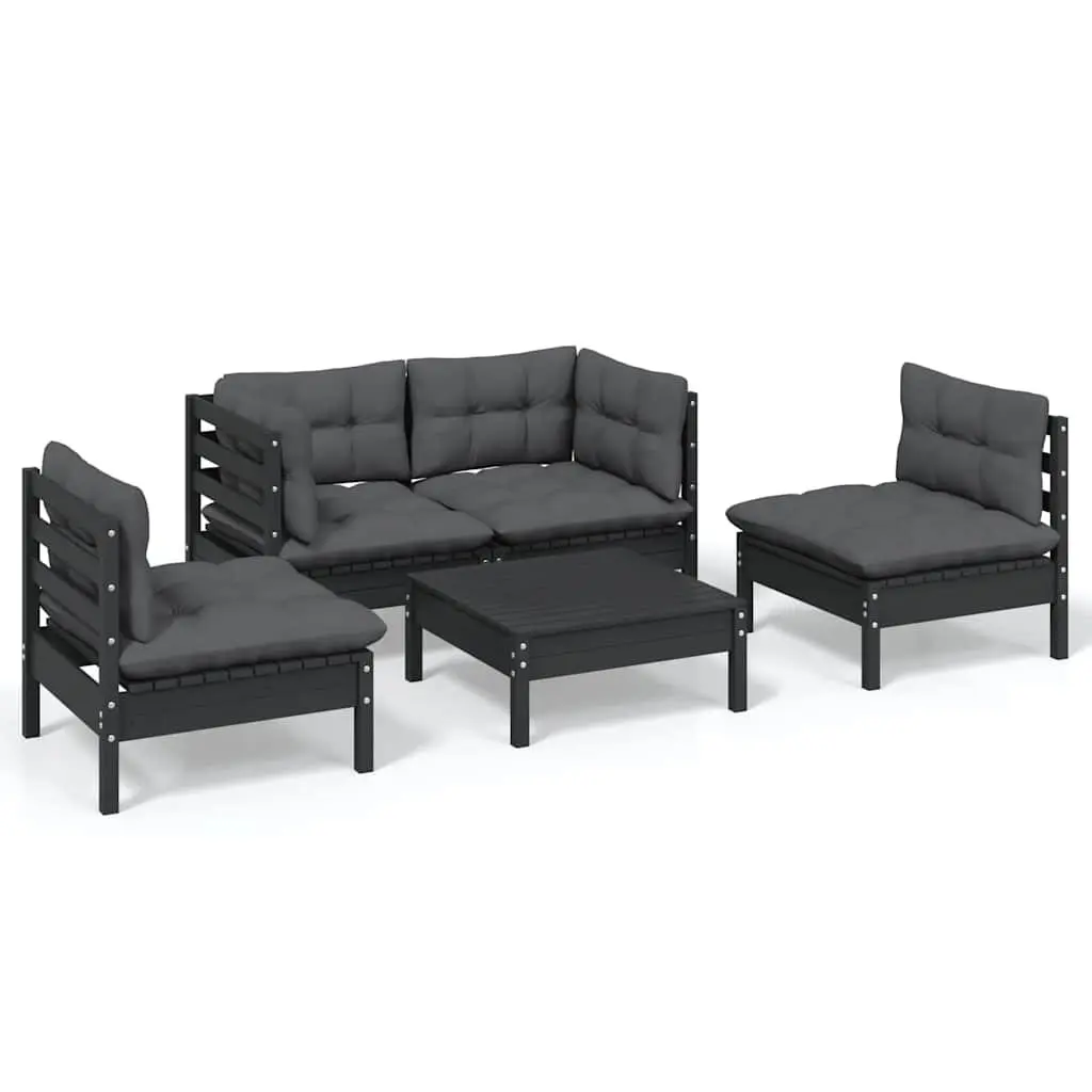 Garden Lounge Set Outdoor Furniture Cushions 5 Piece Black