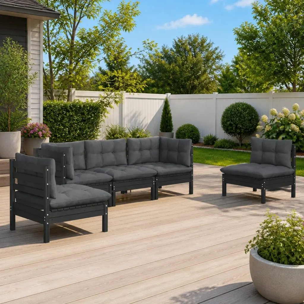 Garden Lounge Set Outdoor Furniture 5 Piece Black