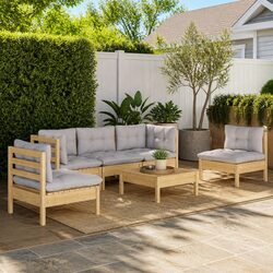 Warm and Reliable 6-Piece Pinewood Garden Lounge Set