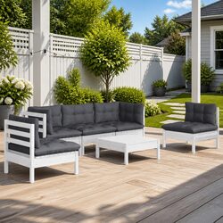 Garden Lounge Set 6 Piece Outdoor Patio Furniture with Cushions White