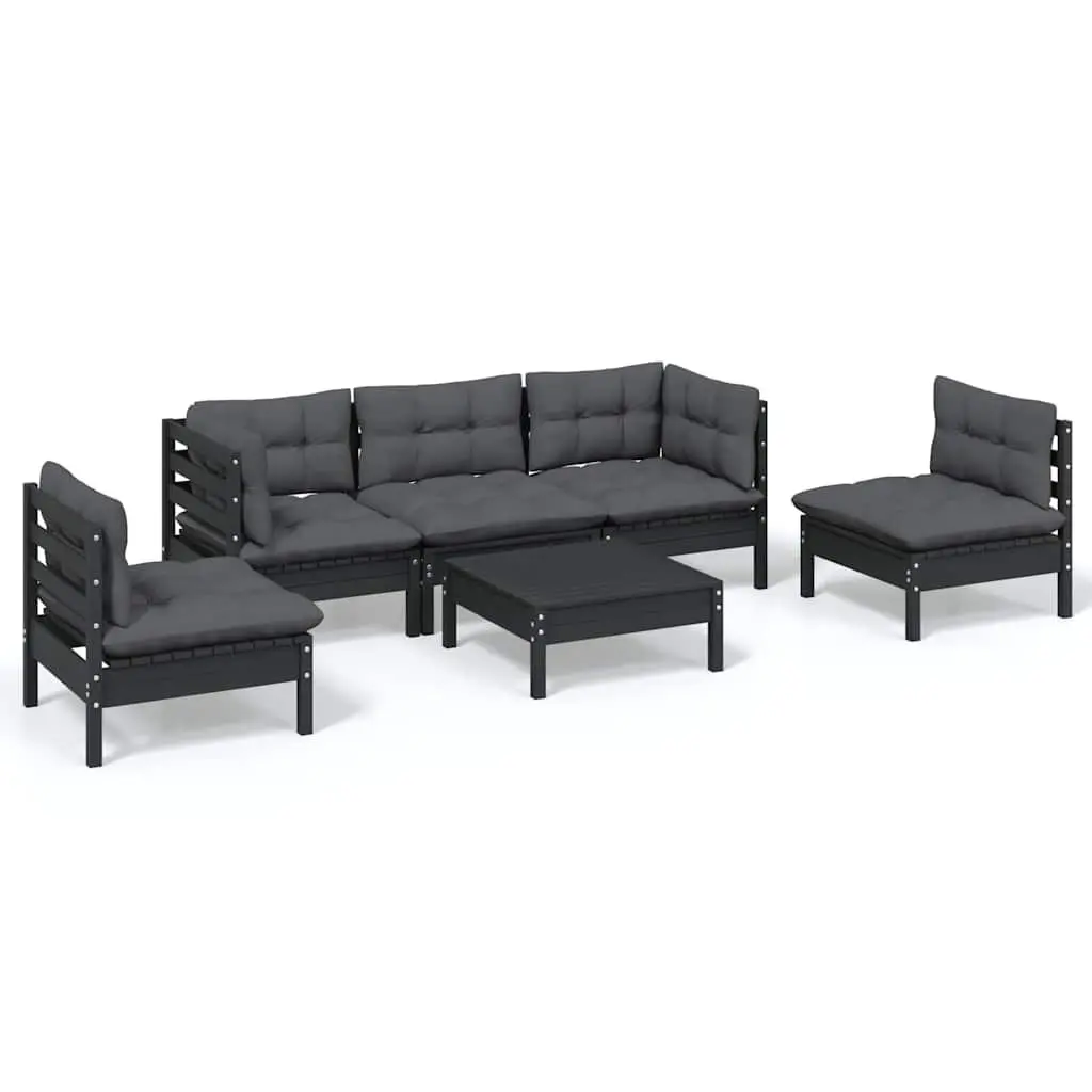 Garden Lounge Set Outdoor Patio Furniture 6 Piece Pinewood Black