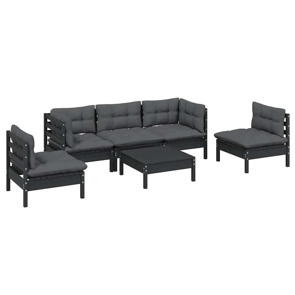 Garden Lounge Set Outdoor Patio Furniture 6 Piece Pinewood Black