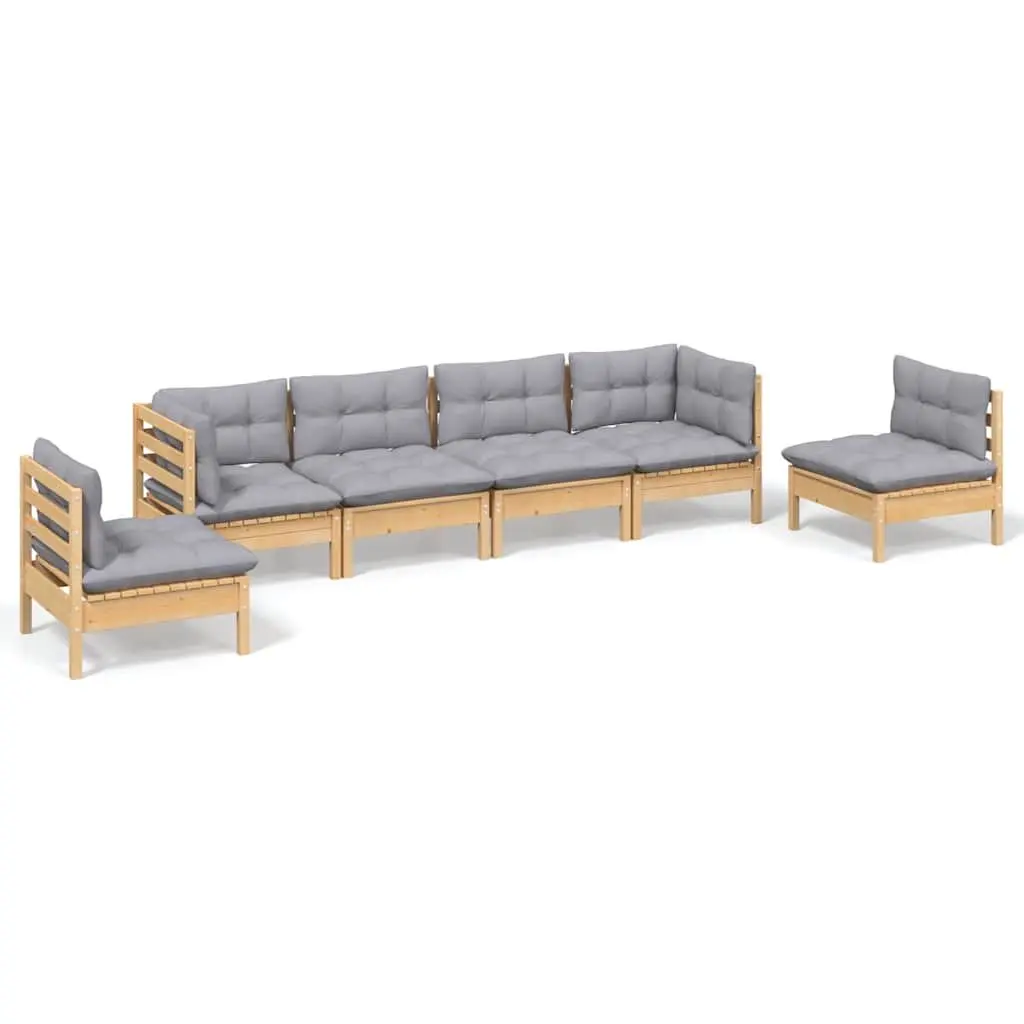 6 Piece Garden Lounge Set Outdoor Patio Furniture Grey Cushions Solid Pinewood