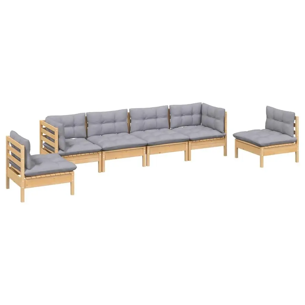 6 Piece Garden Lounge Set Outdoor Patio Furniture Grey Cushions Solid Pinewood