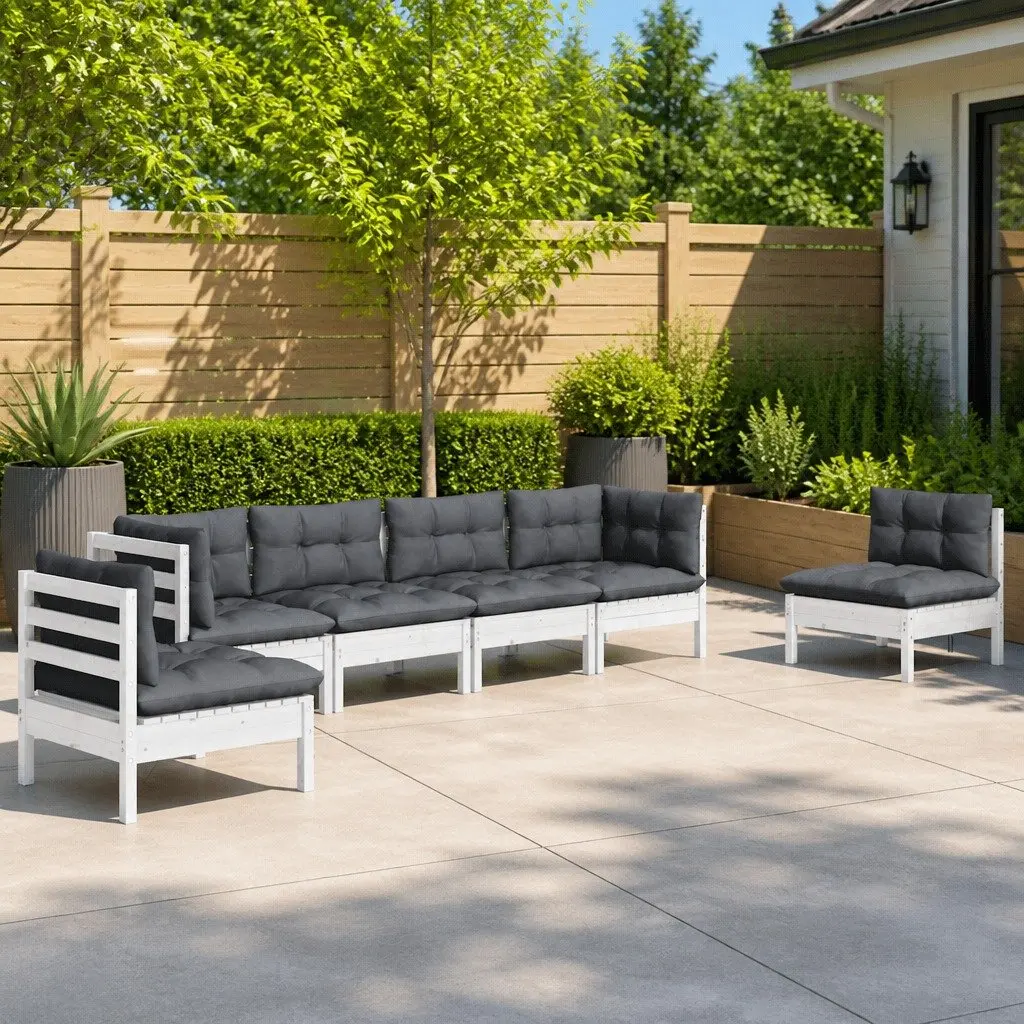 Garden Lounge Set 6 Piece Outdoor Patio Furniture White Modular