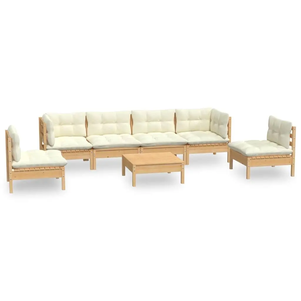 Garden Lounge Set 7 Piece Patio Furniture Solid Pinewood Cream Cushions