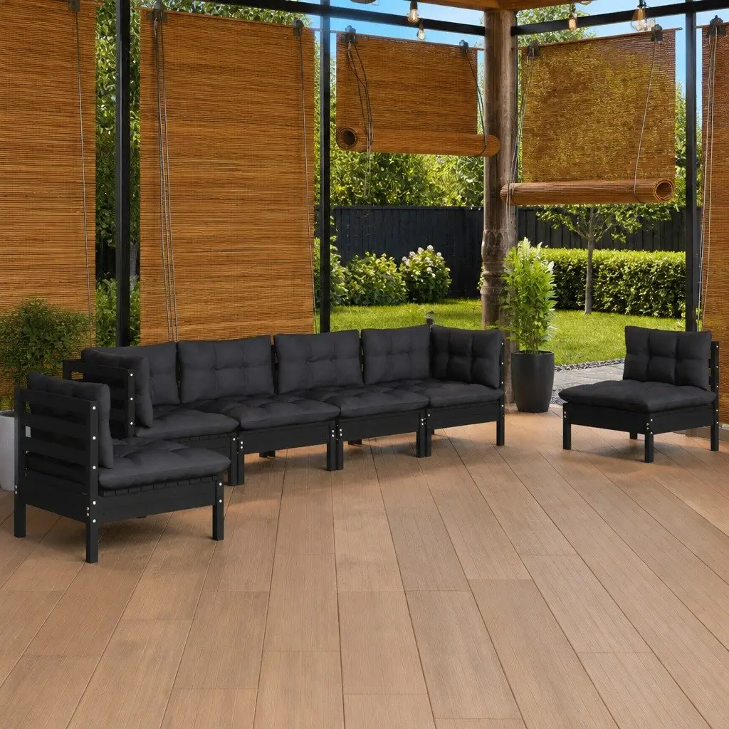 7 Piece Garden Lounge Set Outdoor Patio Furniture Solid Pinewood with Cushions Black