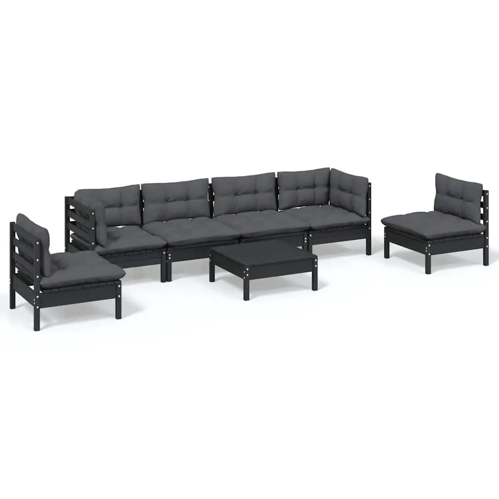 7 Piece Garden Lounge Set Outdoor Patio Furniture Solid Pinewood with Cushions Black