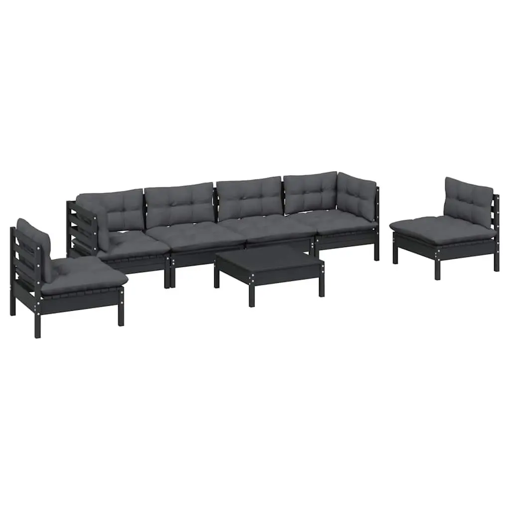 7 Piece Garden Lounge Set Outdoor Patio Furniture Solid Pinewood with Cushions Black