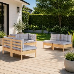 Comfortable 6 Piece Garden Lounge Set with Grey Cushions