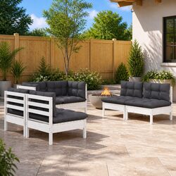 Comfortable 6 Piece Modular Lounge Set - White Cushions