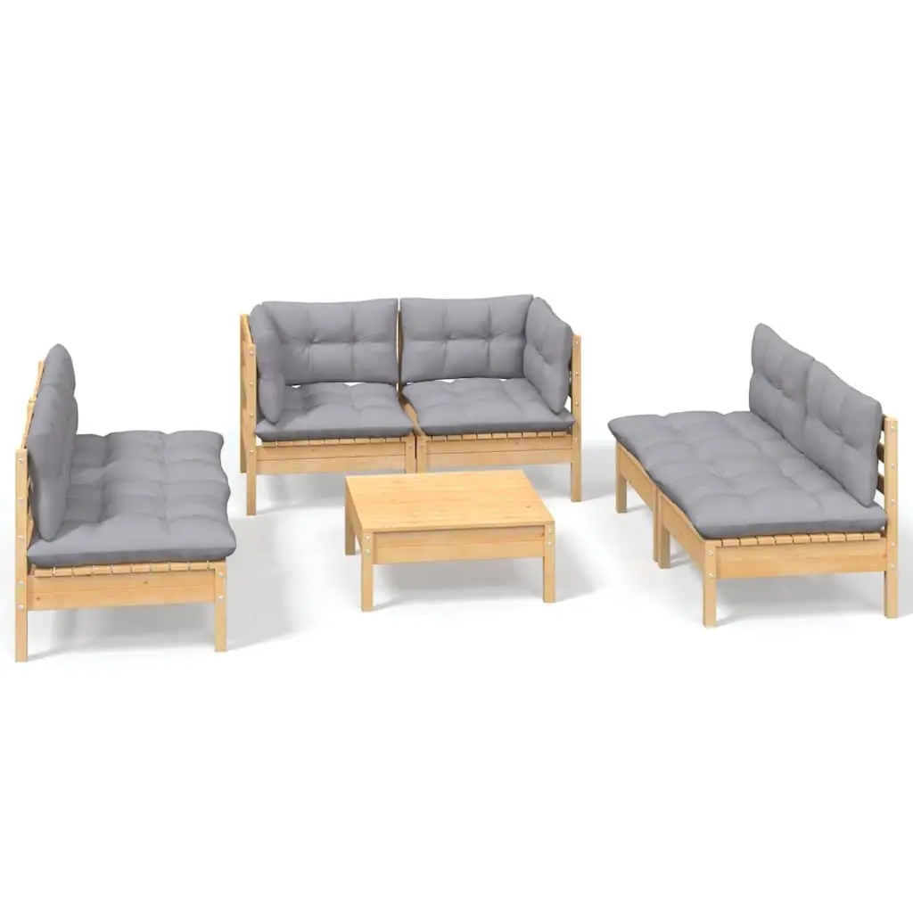Garden Lounge Set 7 Piece Outdoor Patio Furniture Grey Cushions Modular Pinewood