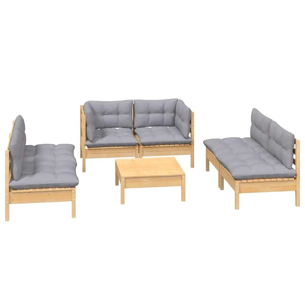Garden Lounge Set 7 Piece Outdoor Patio Furniture Grey Cushions Modular Pinewood