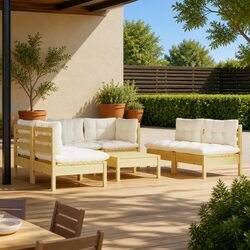 Garden Lounge Set: Durable 7 Piece Outdoor Patio Furniture with Cream Cushions