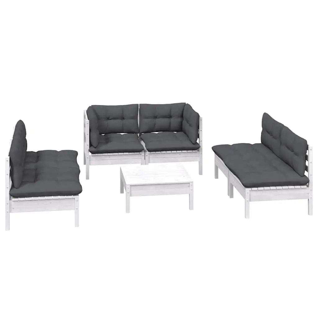 7 Piece Garden Lounge Set Outdoor Patio Furniture Solid Pinewood White with Cushions