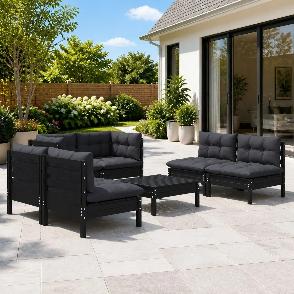Garden Lounge Set 7 Piece Outdoor Furniture Patio Sofa with Cushions Black