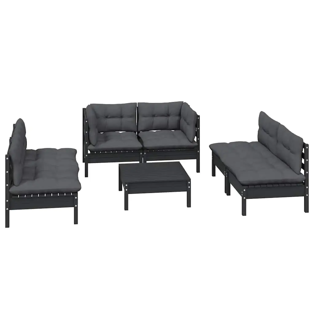 Garden Lounge Set 7 Piece Outdoor Furniture Patio Sofa with Cushions Black