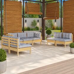 Garden Lounge Set 7 Piece Outdoor Furniture Patio Sofa Grey Cushions Pinewood